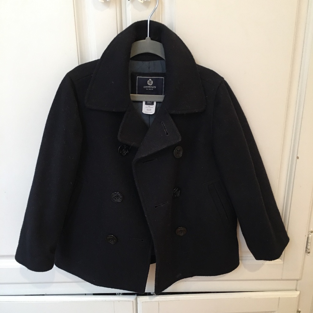 J. Crew Crewcuts Boys Pea Coat Jacket Navy Blue Wool Blend 30431